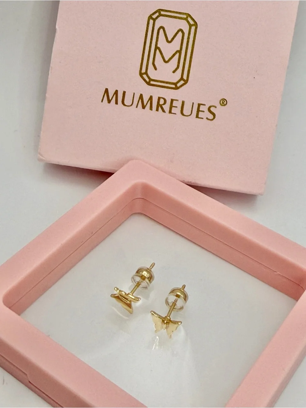 Gold color Butterfly Stud Earrings - Pink Box